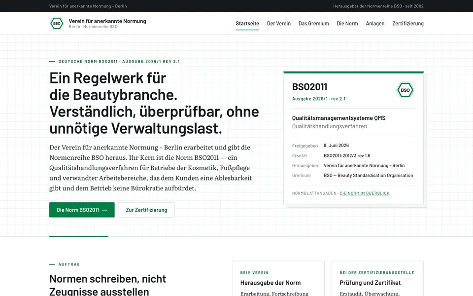 Website des Vereins für anerkannte Normung