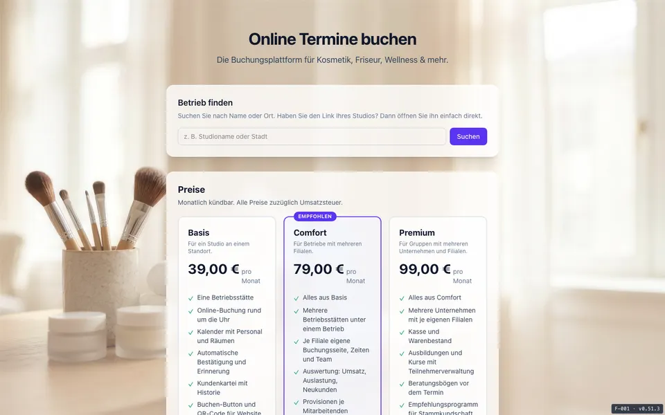 Startseite der Terminplattform csl5