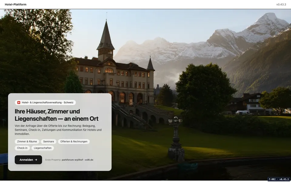 Startseite der Hotelplattform csl6