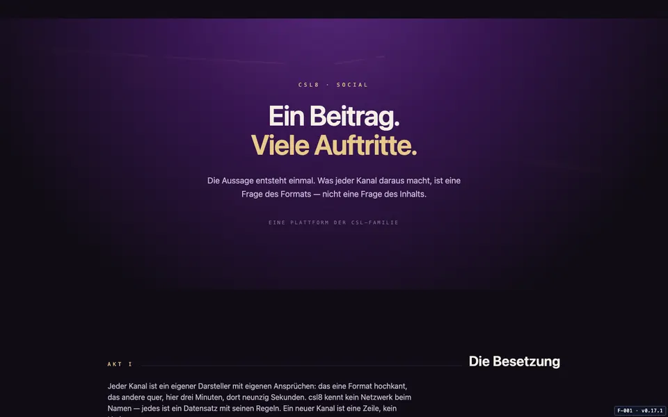 Startseite der Social-Media-Plattform csl8