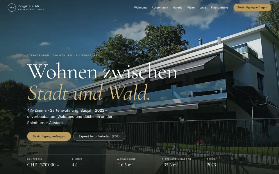 Verkaufsseite der Wohnung Bergstrasse 68
