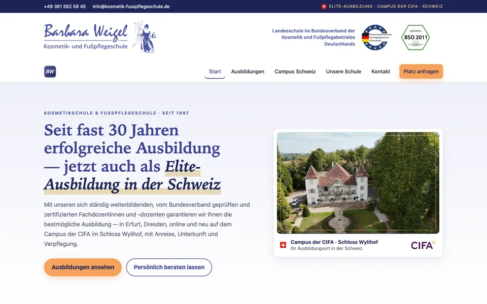 Website der Kosmetik- und Fußpflegeschule Barbara Weigel