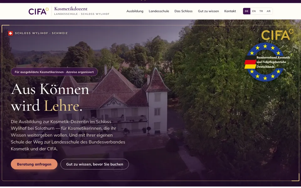 Website Kosmetikdozent Schloss Wylihof