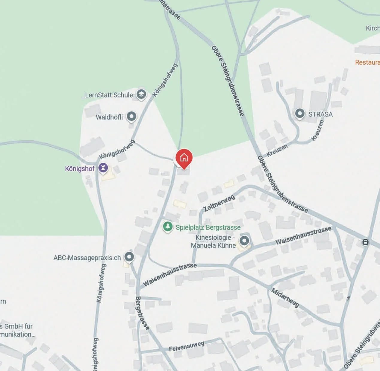Karte der Umgebung mit Lage der Bergstrasse 68