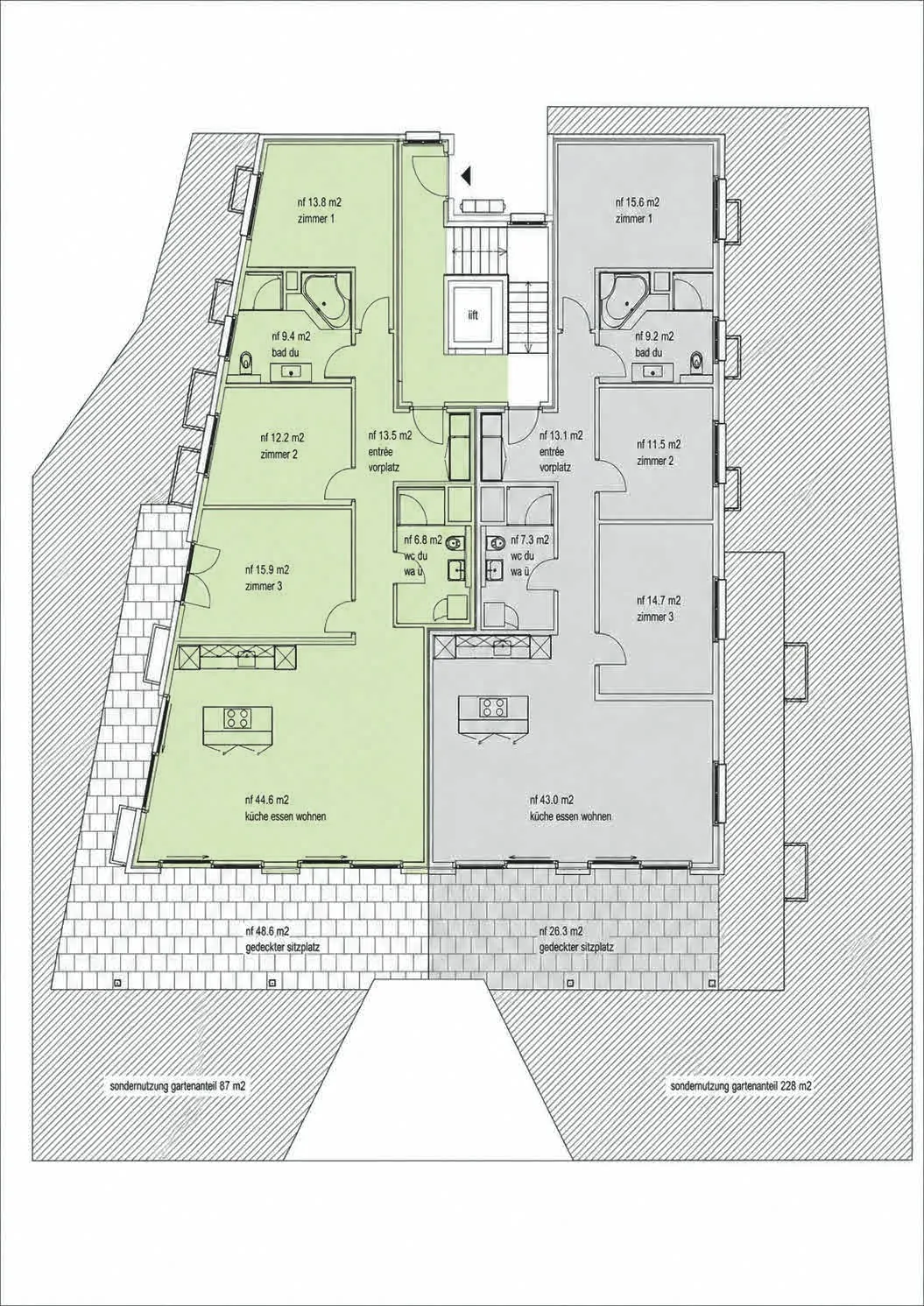 Grundriss der 4½-Zimmer-Wohnung, Erdgeschoss West
